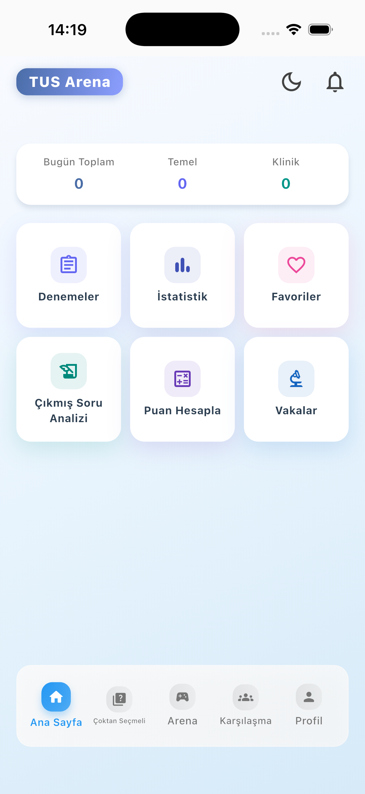 TUS Arena ana sayfa ekranı