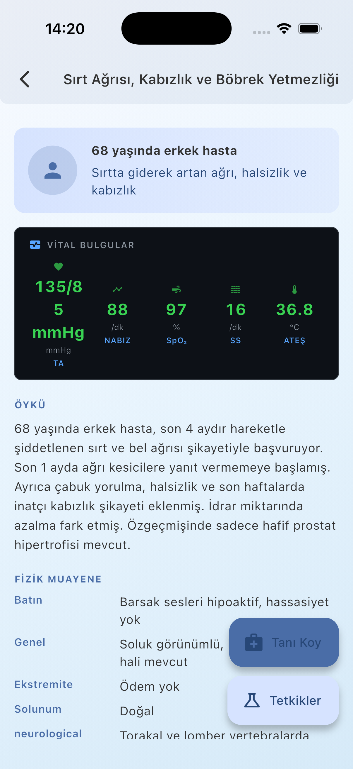 Klinik Vakalar ekranı